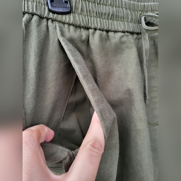 J Crew Linen Blend Cuffed Hem Pants Drawstring Elastic Wasit Green Womens 8 - Picture 5 of 7